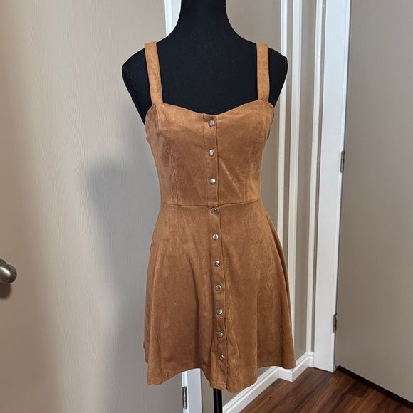Forever 21 Dresses & Skirts - Forever 21 Tan Suede-Look Button Front Mini Dress with Wide Straps